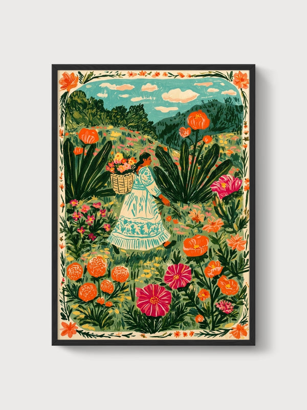 Mexican Folk Art Print poster in black frame