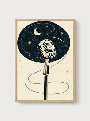Vintage Microphone Poster poster in oak frame