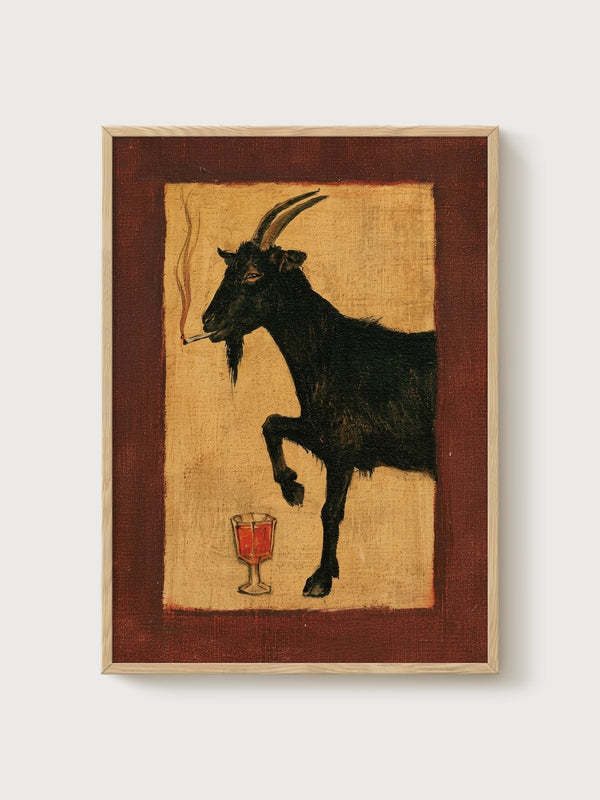 Whimsigoth Smoking Goat Wall Art poster in oak frame