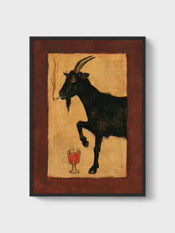 Whimsigoth Smoking Goat Wall Art poster in black frame