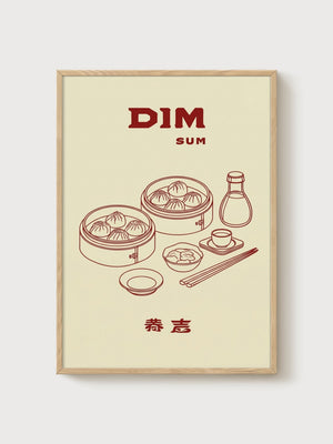 Dim Sum Chinese Cuisine Wall Art poster in oak frame