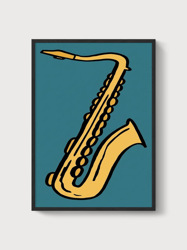 Saxophone Line Art Poster poster in black frame
