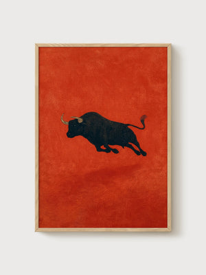 Black Bull Minimalist Wall Art poster in oak frame