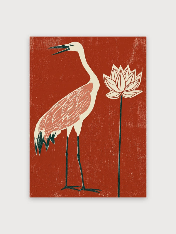 Vintage Crane Lotus Red - Digital Download