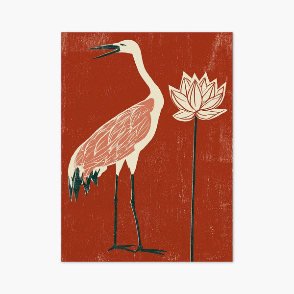 Crane and Lotus Flower Print art print