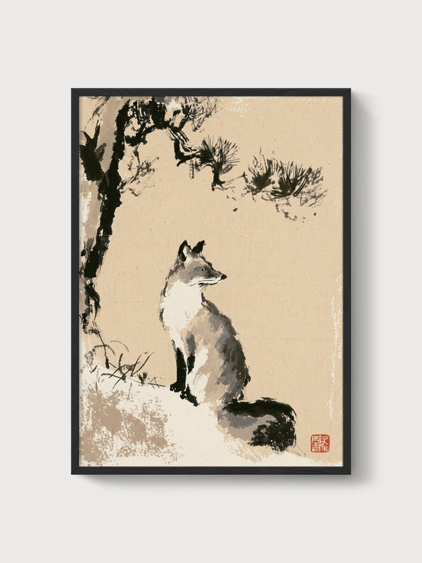 Fox Art Print poster in black frame