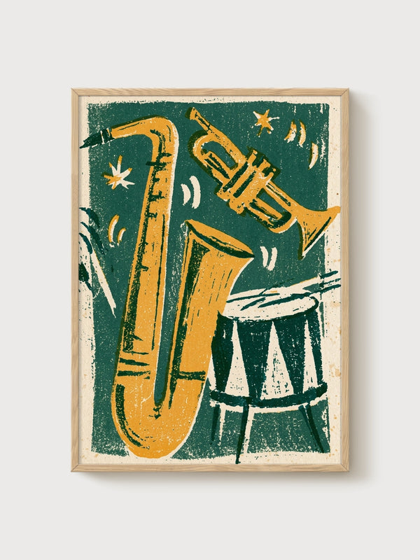 Vintage Jazz Poster poster in oak frame