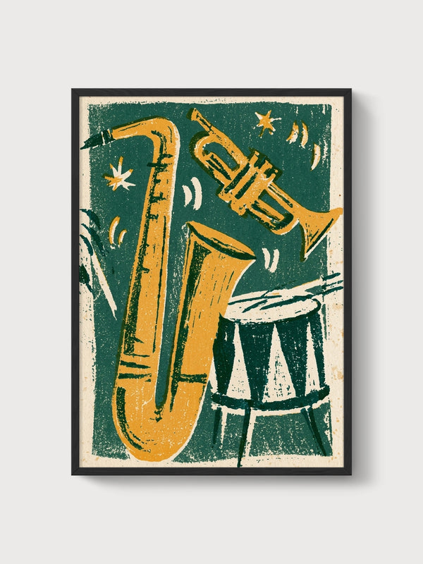 Vintage Jazz Poster poster in black frame