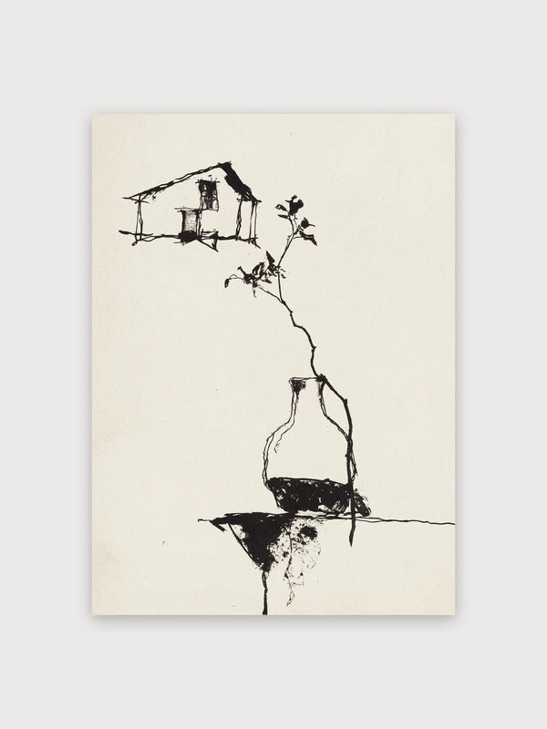 House In Bottle Surreal Line Art - Digital Download