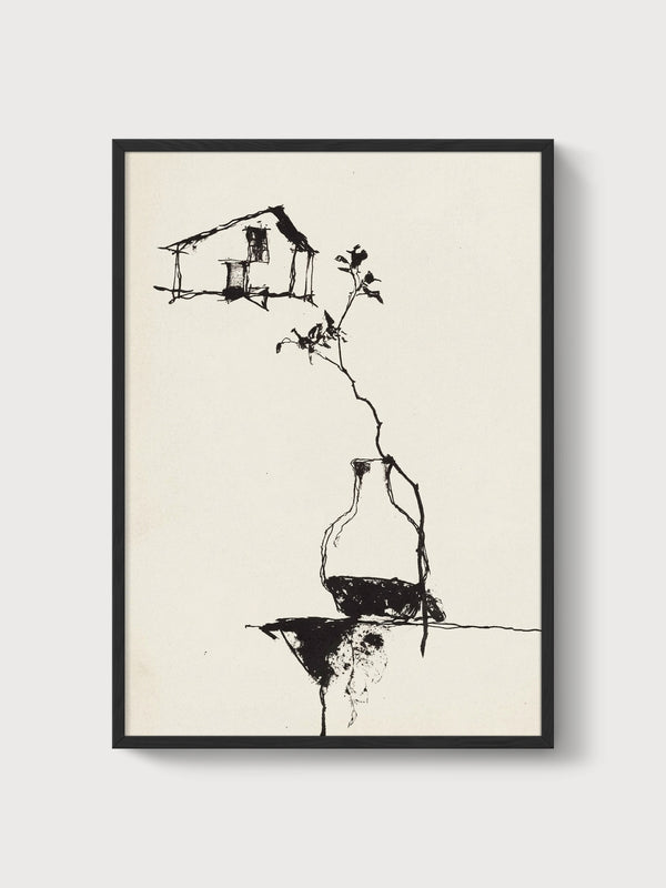 Ink Branch Line Art Print poster in black frame