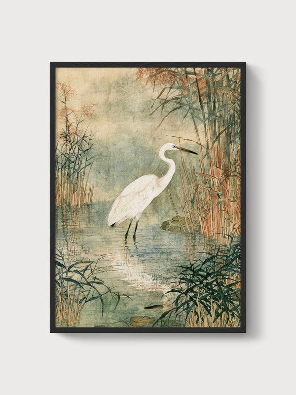 Blue Heron Wall Art poster in black frame
