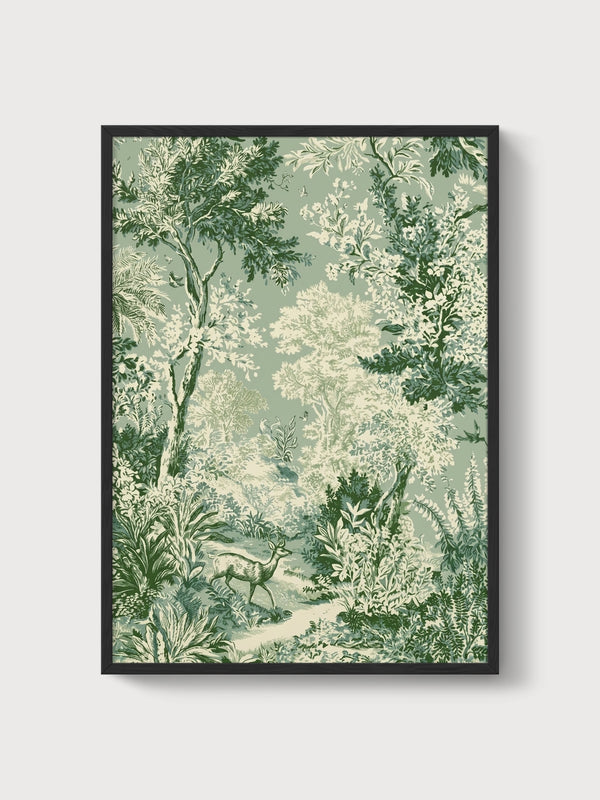 Vintage Toile Forest Wall Art poster in black frame