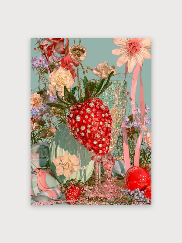 Surreal Strawberry Floral Still Life - Digital Download