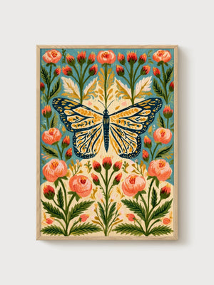 Monarch Butterfly Wall Art poster in oak frame