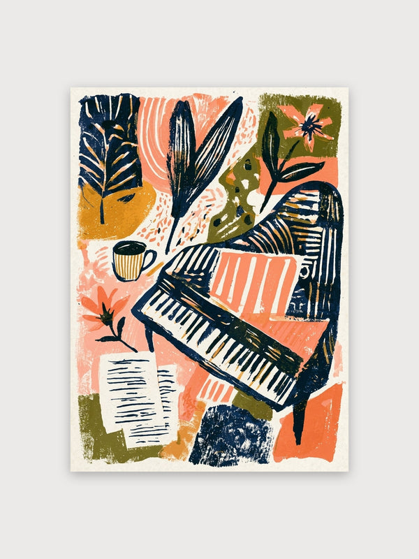 Retro Music Plants Coffee Illustration - Digital Download