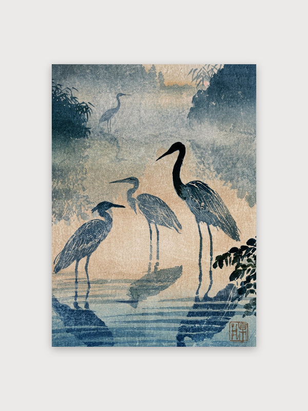 Japanese Herons Waterside Landscape - Digital Download