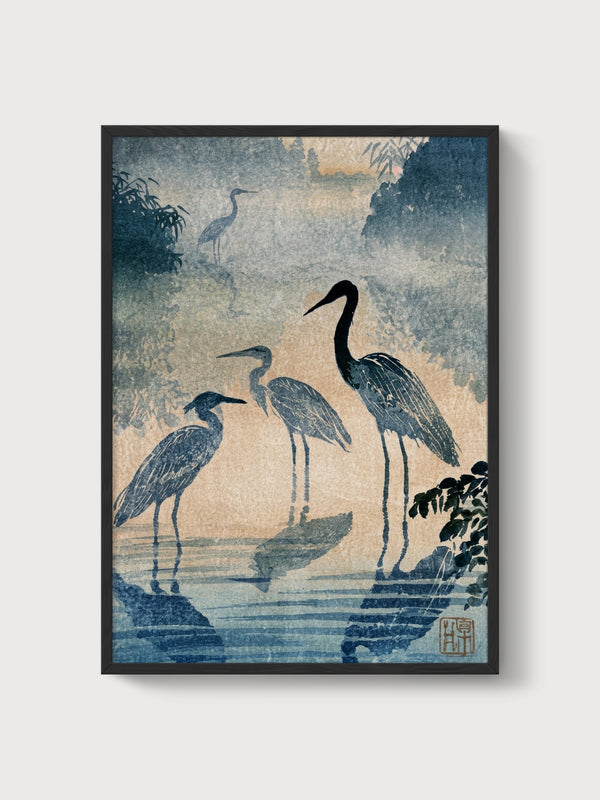Blue Heron Wall Art poster in black frame