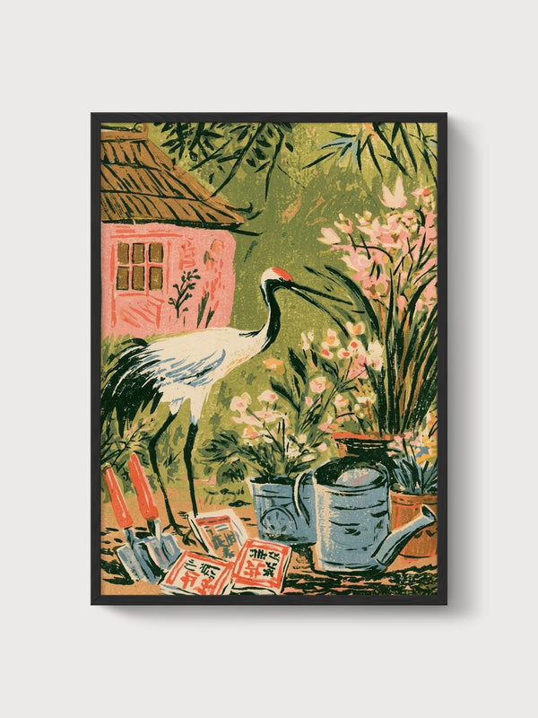 Crane Wall Art poster in black frame