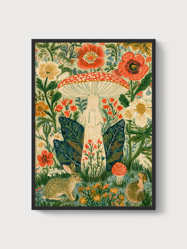 Mushroom Wall Art poster in black frame