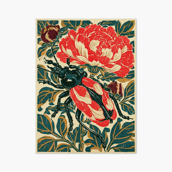 Art Nouveau Beetle and Peony Print art print