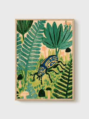 Beetle Wall Art Print poster in oak frame