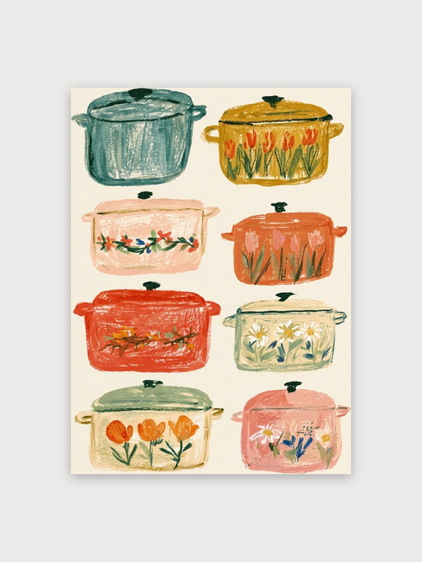 Folk Art Kitchen Pots With Flowers - Digital Download