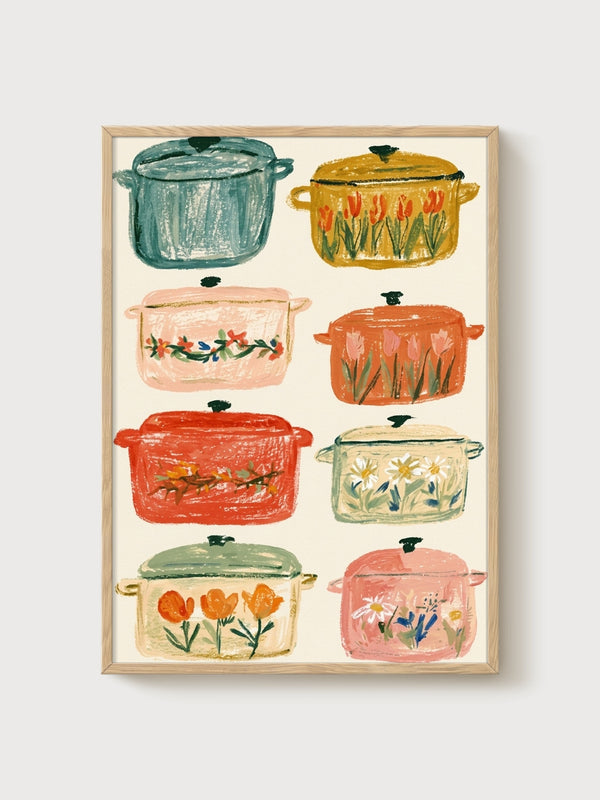 Cottagecore Dutch Oven Print poster in oak frame