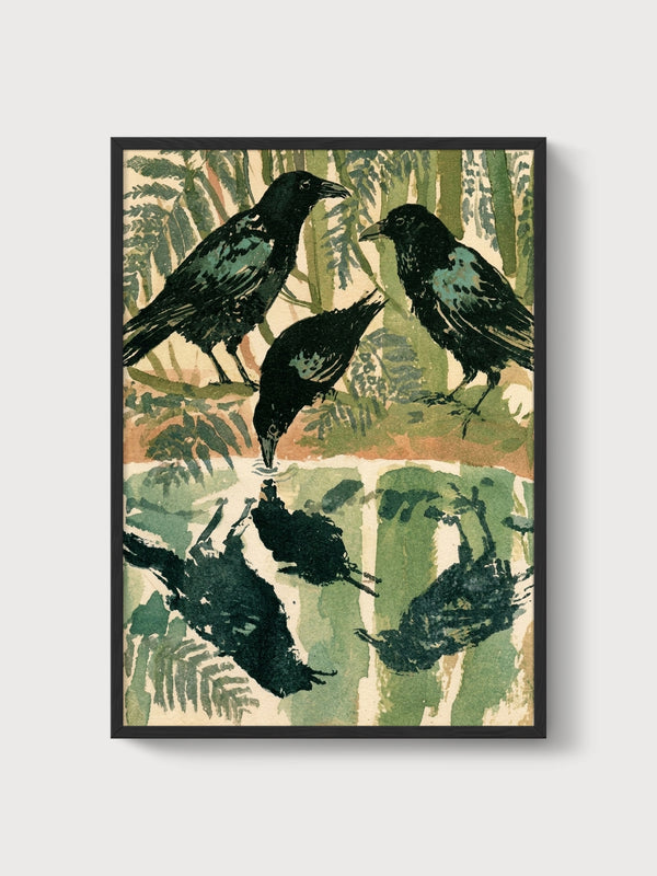 Vintage Bird Print poster in black frame