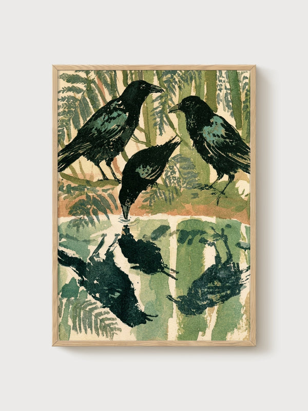 Vintage Bird Print poster in oak frame