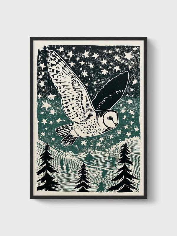 Owl Wall Art poster in black frame