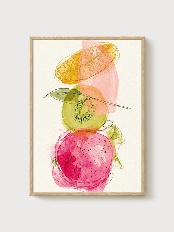 Watercolor Fruit Poster poster in oak frame