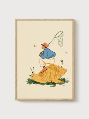 Snail Rider Poster poster in oak frame