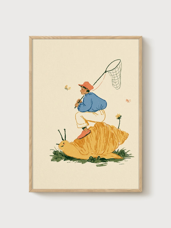 Snail Rider Poster poster in oak frame