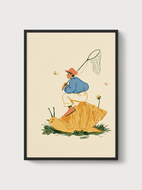 Snail Rider Poster poster in black frame