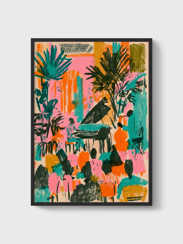 Funky Wall Art Jazz Piano Print poster in black frame