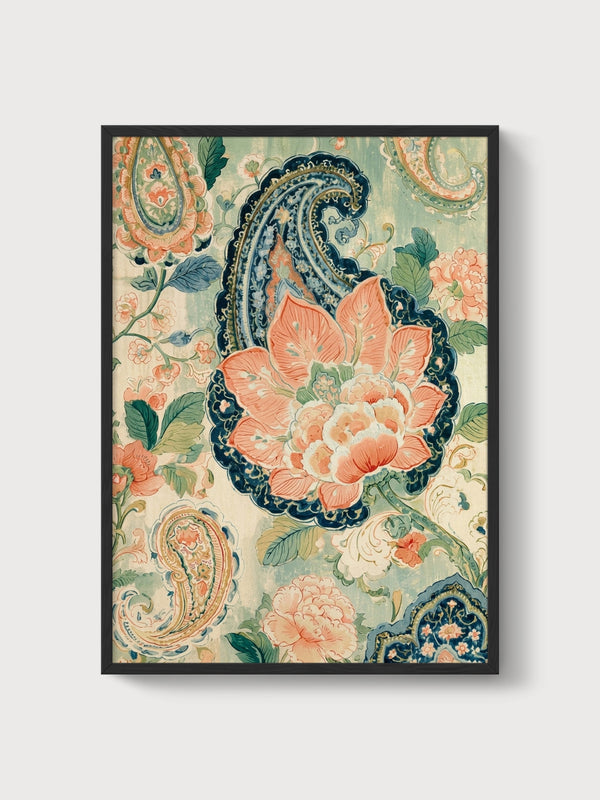 Art Nouveau Paisley Floral Print poster in black frame
