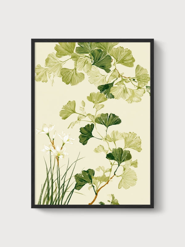 Ginkgo Leaves Watercolor Print poster in black frame