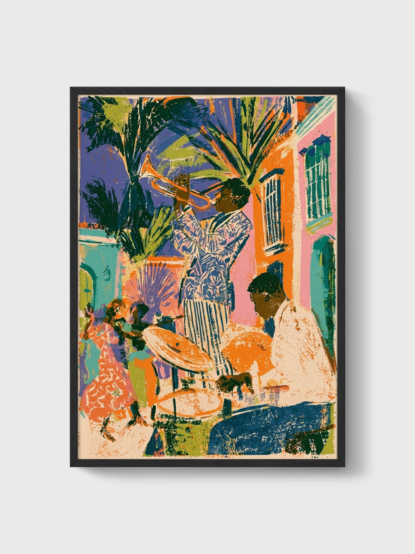 Jazz Musicians Pop Art Print poster in black frame