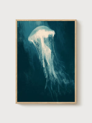 Jellyfish Poster poster in oak frame