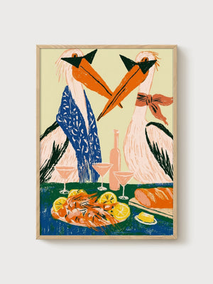 Bird Painting poster in oak frame