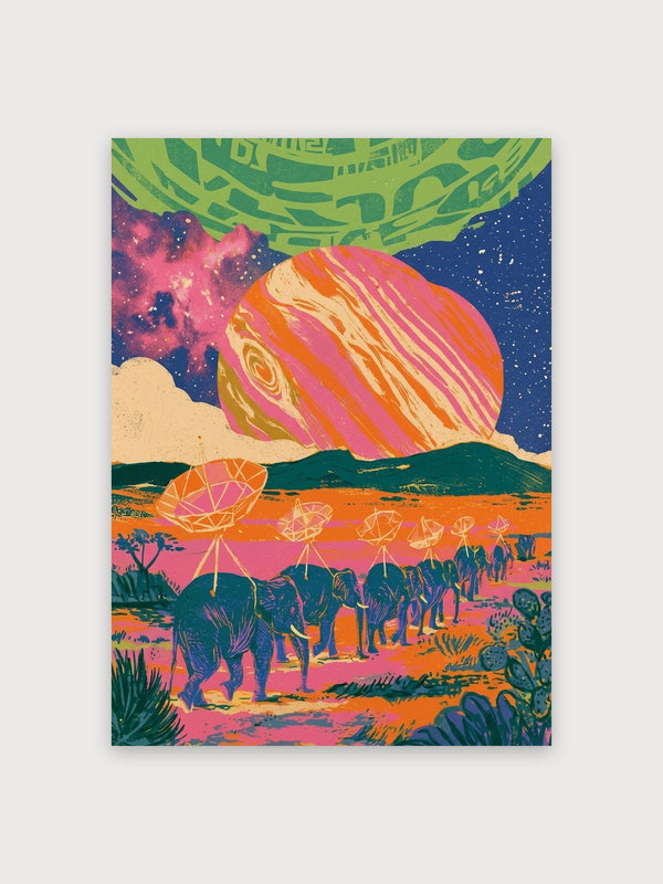 Retro Surreal Desert Planet Elephants - Digital Download