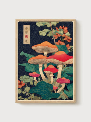 Ito Jakuchu Mushroom Study poster in oak frame