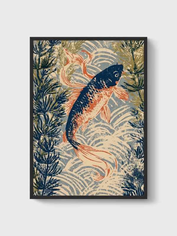 Koi Fish Wall Art poster in black frame