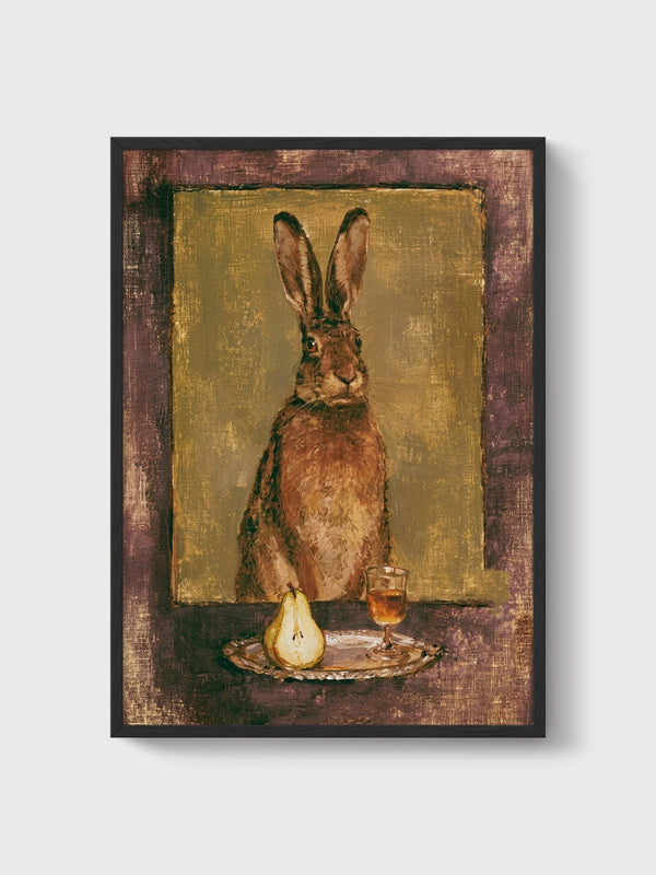 Vintage Hare Portrait Wall Art poster in black frame