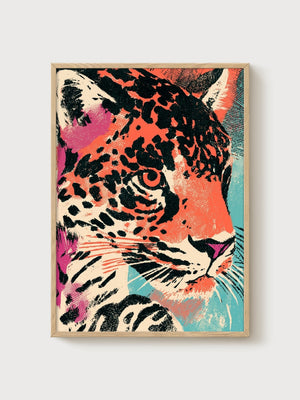 Leopard Wall Art poster in oak frame