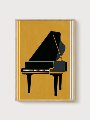Grand Piano Silhouette Print poster in oak frame