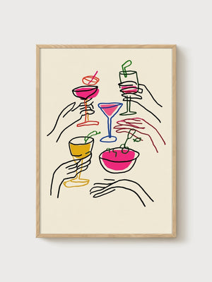 Cocktail Wall Art poster in oak frame