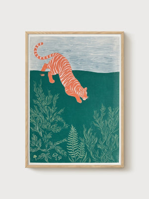 Tiger Wall Art poster in oak frame