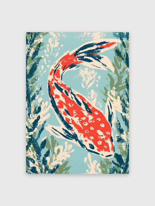 Red Koi Woodblock Garden - Digital Download