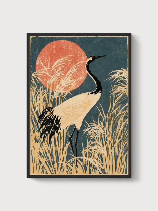 Japanese Crane Art Print poster in black frame